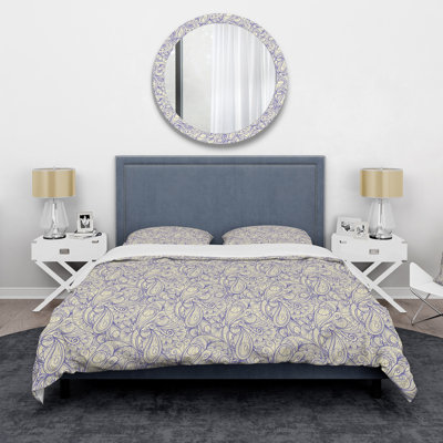 Motif de fleurs rétro mauve sur fond beige - ensemble de housse de couette moderne - microfibre de polyester