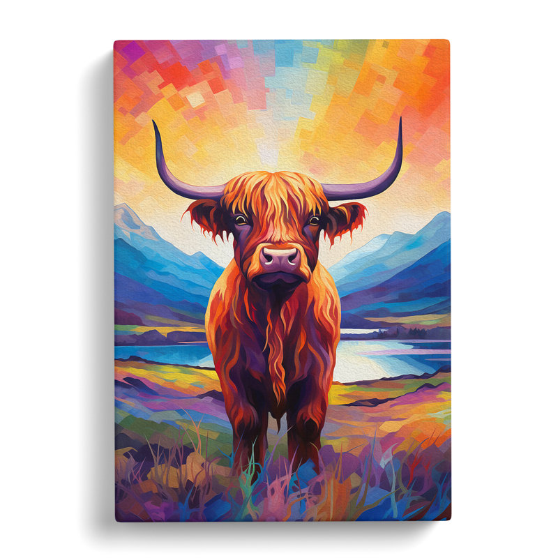 Highland Cow Futurism - Print on Canvas, 50cm H x 35cm W x 3cm D