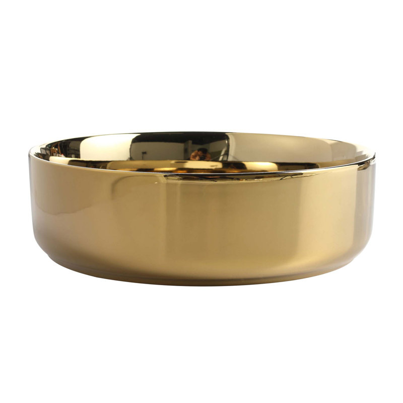 Elegance Plexi Home 15.7'' Ceramic Circular Bathroom Sink, Gold