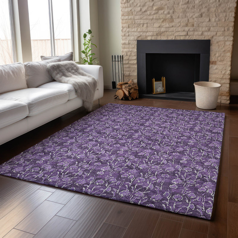 Tapis mauve de qualité supérieure lavable à la machine Prisco, Rectangle 10 pi x 14 pi