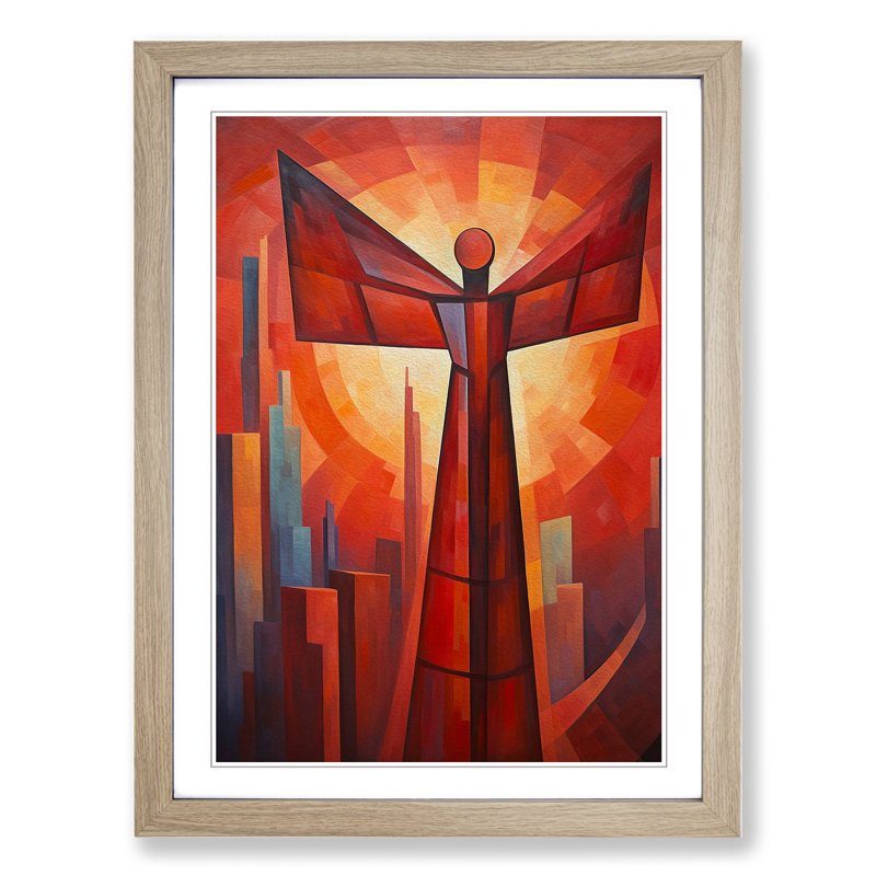 XYZ-FRM-V1223-1827 Angel Of The North Orphism - Single Picture Frame Print on Wood, 46cm H x 34cm W x 2cm D, Oak