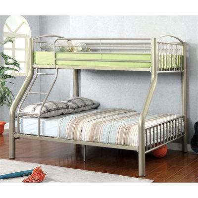 Contemporary Metal Bunk Bed With Bold 3-Inch Diameter Tube Rails And Metallic Gold Finish, Ideal For Modern Bedrooms