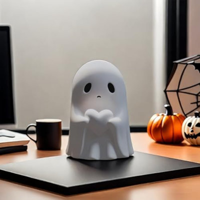 Halloween Ghost Figurine - Spooky Resin Ghost Statue, Cute Finger Ghost Ornaments, Perfect For Indoor & Porch Decor (B)