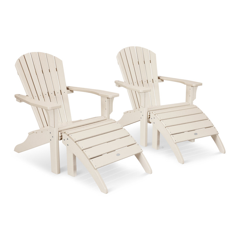 POLYWOOD Seashell Adirondack Set with Ottomans, Sand