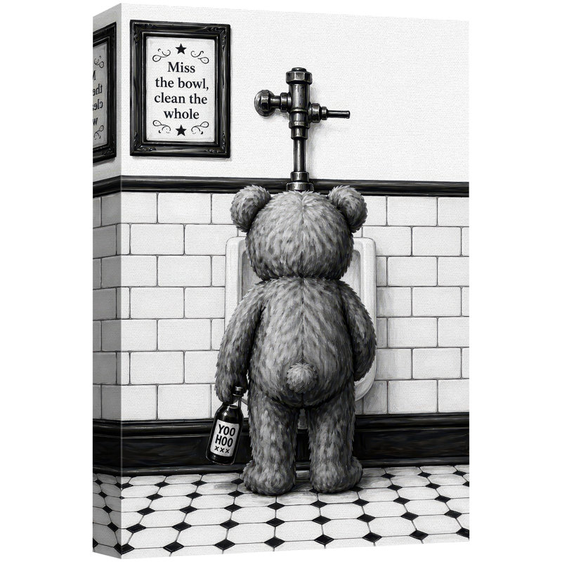 Tableau humoristique avec un ours en peluche et une citation pour les toilettes, images de salle de bain, impression giclée sur toile