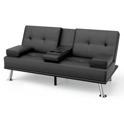 Modern Convertible Futon Sofa Bed Adjustable Recliner With Cup Holders & 600 Lbs Capacity by Wrought Studio