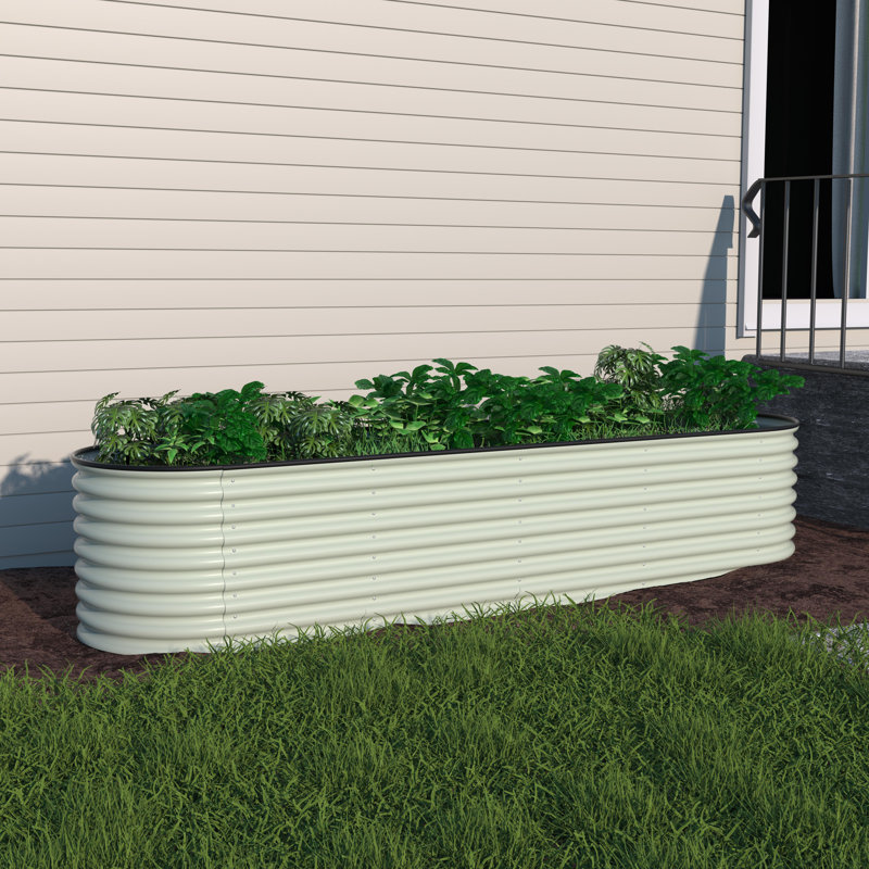 Lit de jardin surélevé modulaire en acier galvanisé 9 en 1 Heise, Blanc perle, H 23,1 po x l 96 po x P 24 po