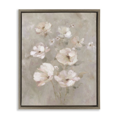 Fleurs rosées sur cadre flottant beige, design par Carol Robinson