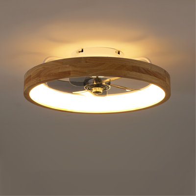 20" Ceiling Fans with Lights and Remote, 3000-6500K Dimmable Modern Flush Mount LED Fan Light, 6 Speeds, Quiet DC Motor For Living room, Bedroom,Kitchen----Wood+Matte White