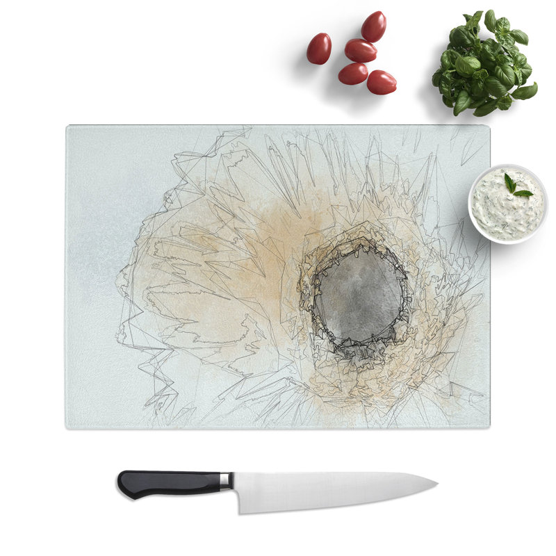 Tempered Glass Pale Yellow Gerbera Chopping Board, 28.5 cm x 39 cm