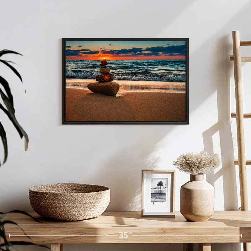 Zen coucher de soleil, 19 po x 13 po, Cadre flottant noir