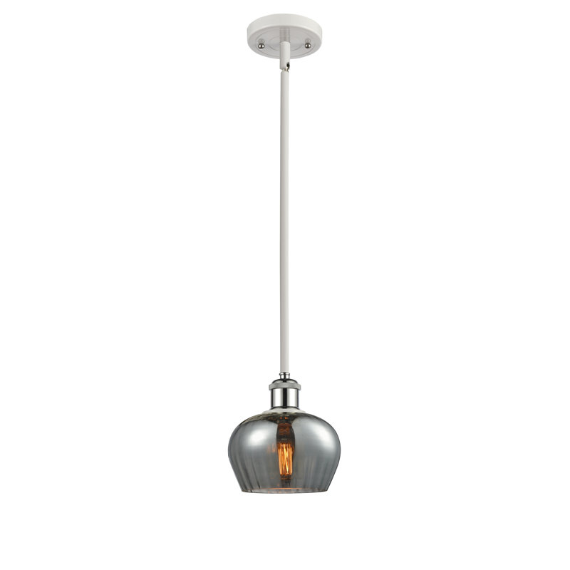 Luminaire suspendu en pot 1 lumière Lyman, Ampoule DEL 6 watts Vinage, Blanc et chrome poli, Plaqué couleur fumée