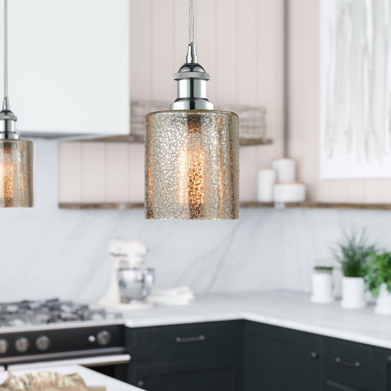 Luminaire suspendu cylindrique à 1 lumière Leilani, Chrome poli, Mercure