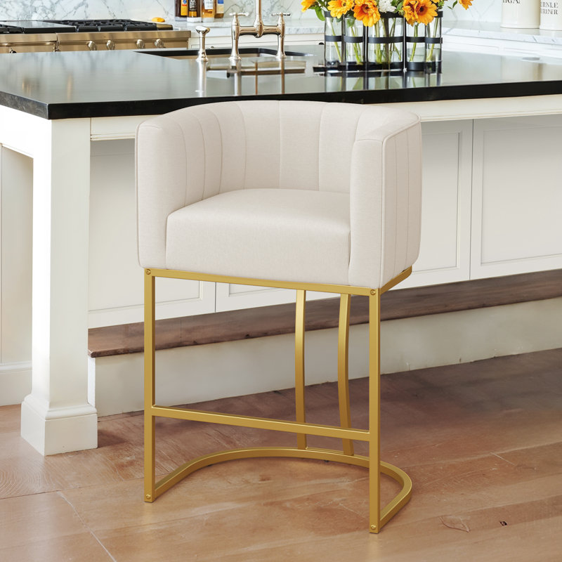 26.4" H Counter Height Bar Stools, Modern Barrel Counter Stools With Backrest And Arms,   Metal Legs, Upholstered Accent Barstools For Kitchen Island