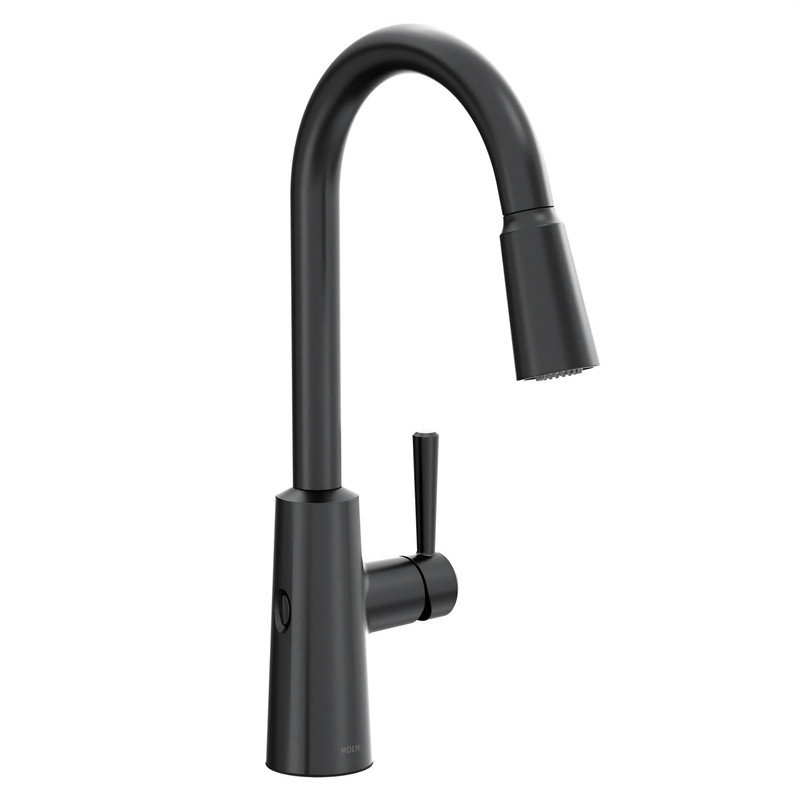 MOEN Riley Touchless Single Handle Pull-Down Sprayer Kitchen Faucet in Matte Black, Black 