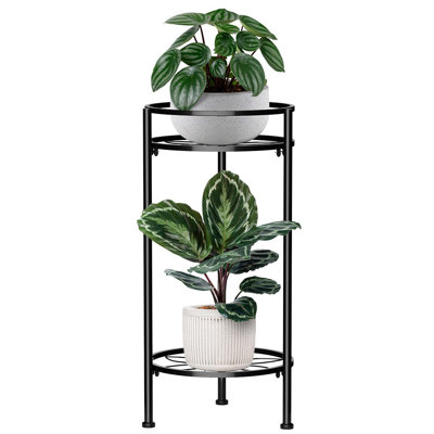 Rustproof 2-Tier Iron Plant Stand for Indoor/Outdoor Use - 23.5