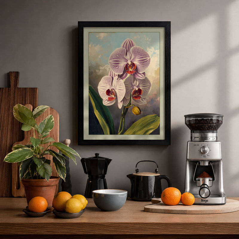 Orchid In Bloom Botanical - Print, A1 - 84.1 x 59.4 cm, Black
