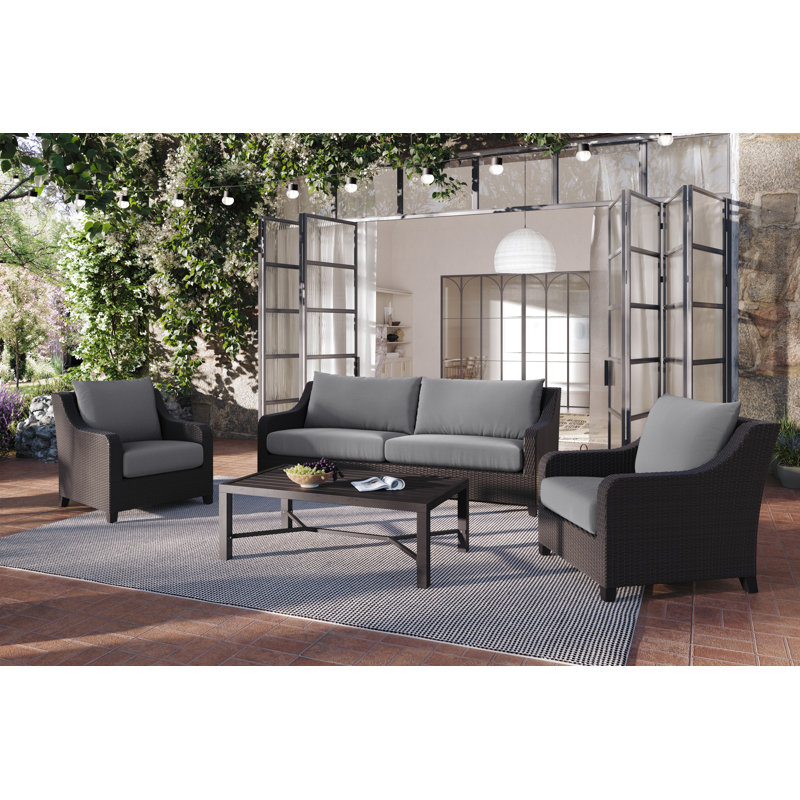 Ensemble d'extérieur en osier 4 pièces Rienelt - canapé, 2 chaises, table basse, Gris