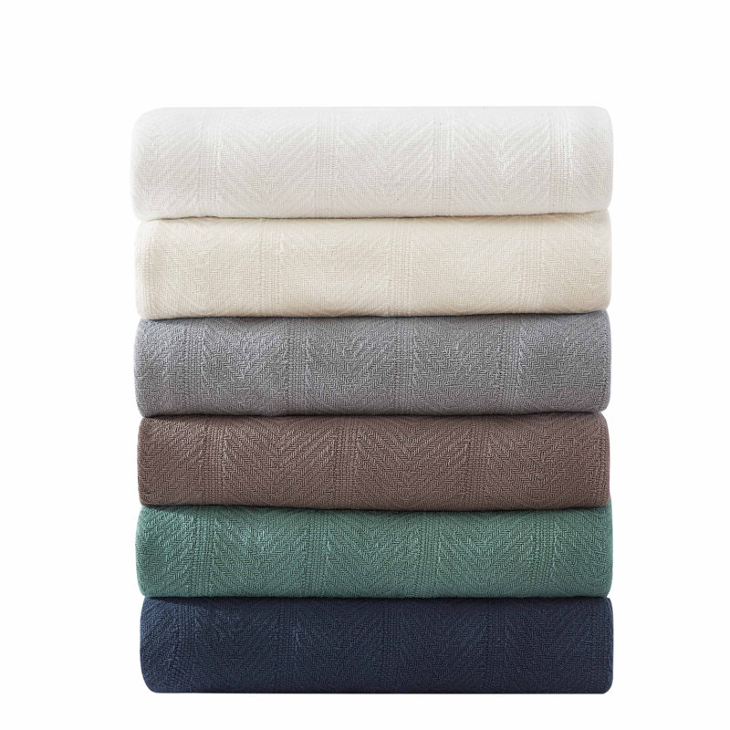 Herringbone Weave Cotton Twin Blanket in Bone - Reversible and Machine Washable
