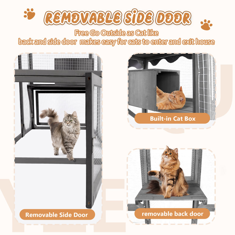 Grand enclos extérieur pour chat 71 po, Gris