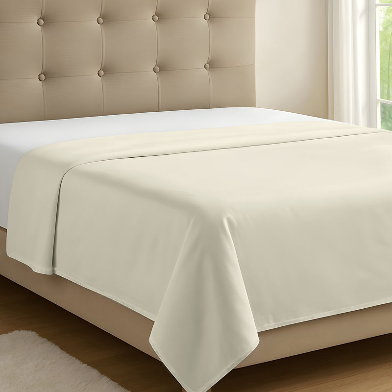 100% Organic Viscose From Bamboo Flat Sheet Only, 300 Thread Count, Extra Wide, Cooling & Breathable, Double Stitching, Bedding Sheet - Gift-Ready Packaging (Buttercream)