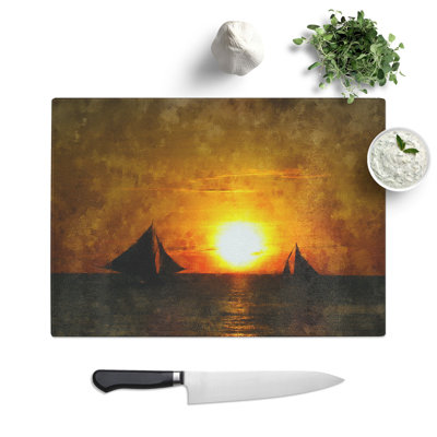 Sailing Boats at Sunset Painting Chopping Board