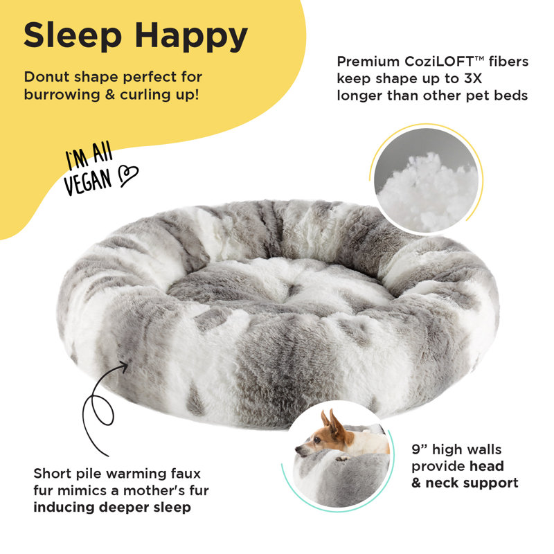 Gray Patterned Lux Faux Fur Large Donut Dog Bed