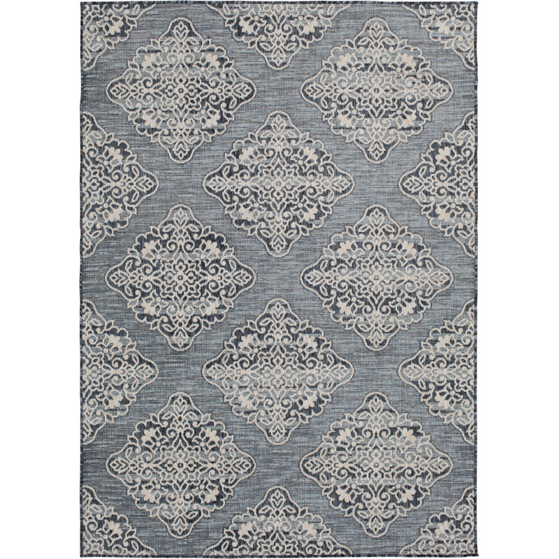 Damask Indoor / Outdoor Rug, Rectangle 7'10" x 9'10"