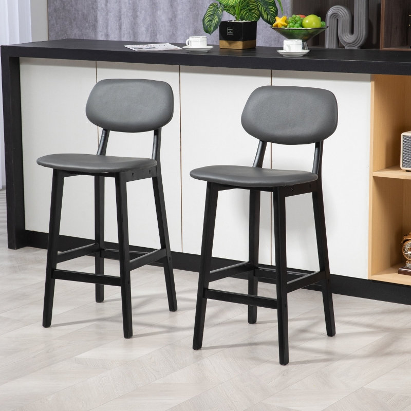 Bar Stool with Solid Wood Frame, Dark Grey/Black