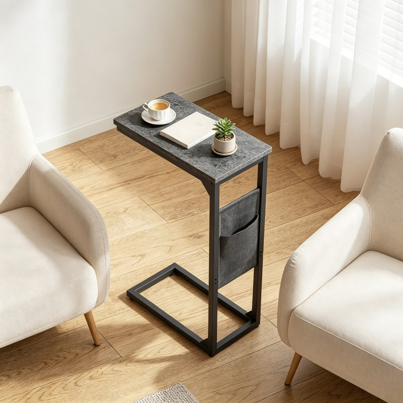 Table d'appoint en forme de C pour canapé, table de chevet compacte avec rangement intégré, table d'appoint robuste pour petits espaces, meuble d'appoint moderne