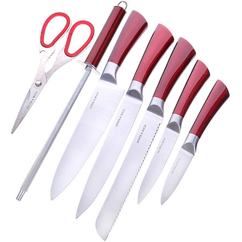 Mayer & Boch 7 Piece Stainless Steel Knife Block Set, Red
