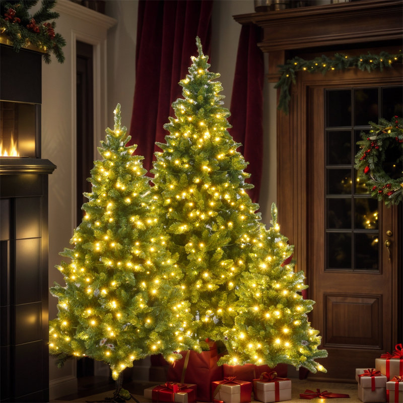 Ensemble de 3 arbres de Noël avec lumières DEL 8 pi 6 pi 4 pi avec lumières DEL