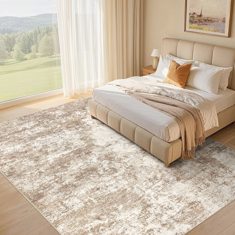 Washable Retro Abstract Rug, Stain Resistant Carpet for High Traffic Areas, Rectangle 6' x 9'