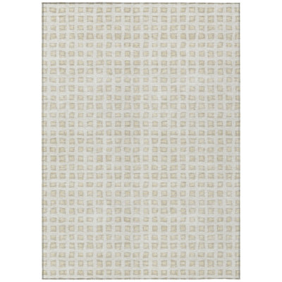 8' X 10' Ivory And Beige Geometric Washable Indoor Outdoor Area Rug