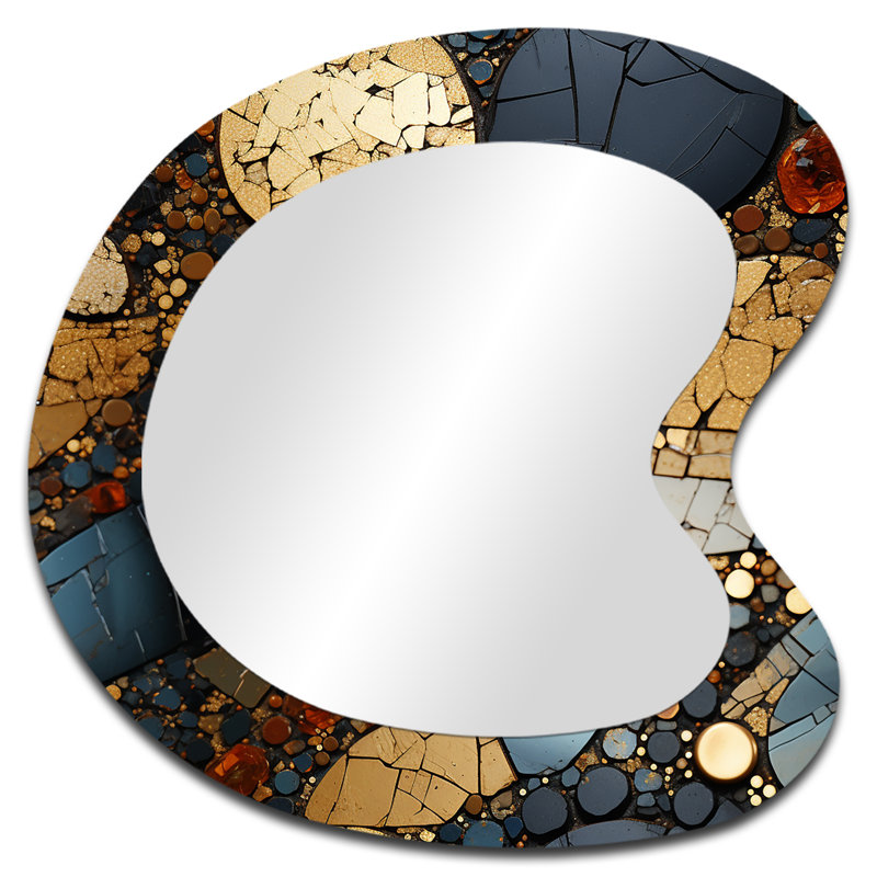 Carreaux de mosaïque dorés et noirs III - grand miroir mural de forme unique, miroir asymétrique moderne, art imprimé