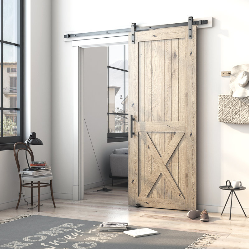 84" Tall Unfinished Pine Wood Barn Door with Sliding Hardware