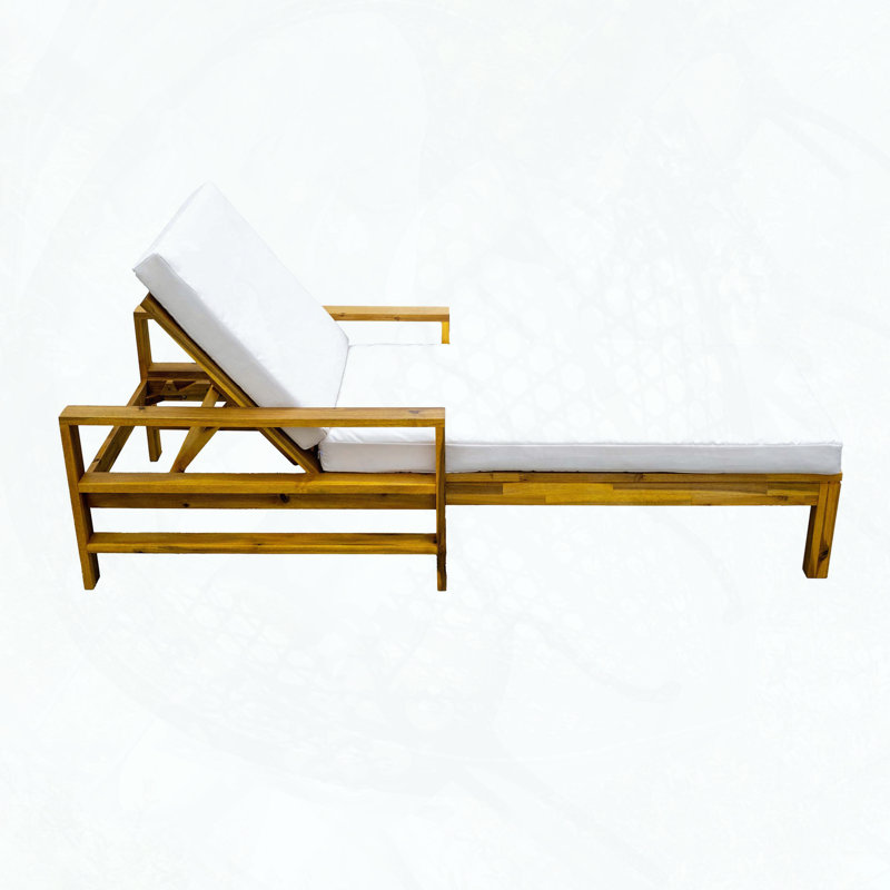Chaise longue d'extérieur à dossier réglable en bois d'acacia avec coussin