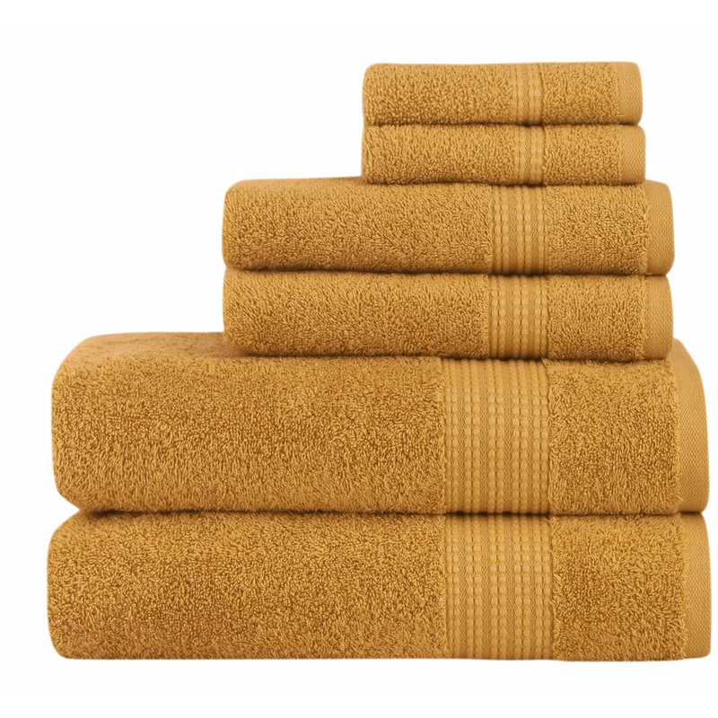 Turkish Bliss 6-Piece Luxury Towel Set - 100% Cotton, Quick-Drying, Soft & Absorbent - Includes 2 Bath Towels, 2 Hand Towels, 2 Washcloths in Mustard