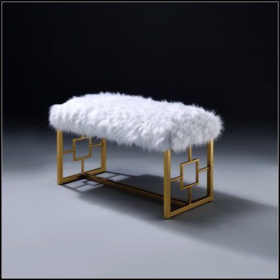 Sleek Contemporary Faux Fur Upholstered Bench With Glam Gold Sled Base, Perfect For Elegant And Cozy Seating