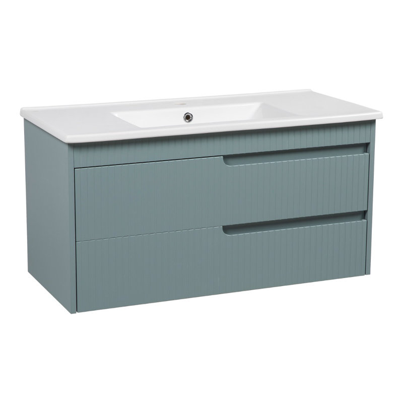 Ensemble de meuble-lavabo mural avec lavabo Jakki-W_Modern, Vert clair mat