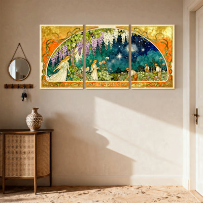Fantasy & Sci-Fi Fantasy Garden Night Moonlight Figures Flowers Artwork Set of 3 Canvas Wall Art Prints