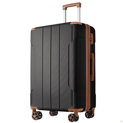 Valise rigide, valises en ABS léger et durable avec roues doubles, bagage de voyage à carreaux extensible de 24 pouces (brun noir)