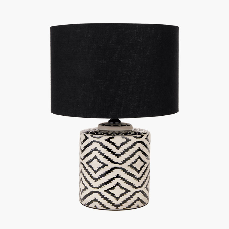 Batruk Ceramic Table Lamp, Black, Linen