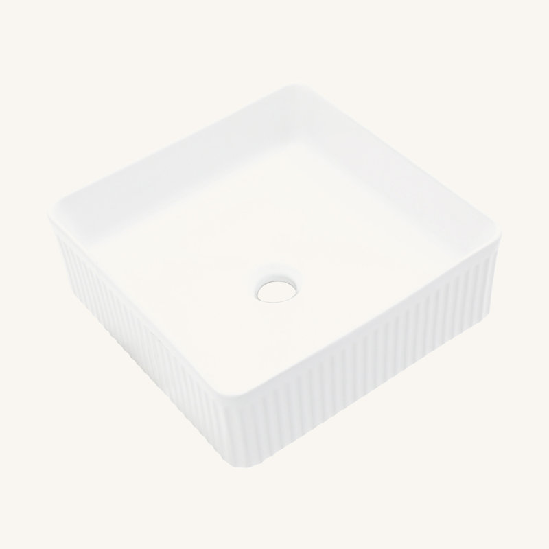 15.69"X15.69" White Ceramic Square Vessel Bathroom Sink