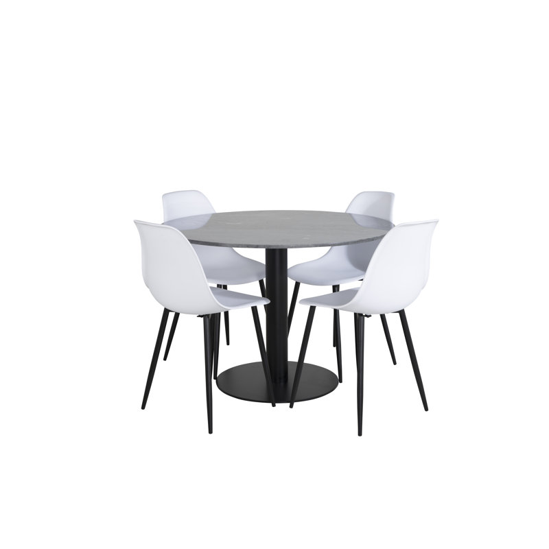 Malec Dining Set, Black, Black, White