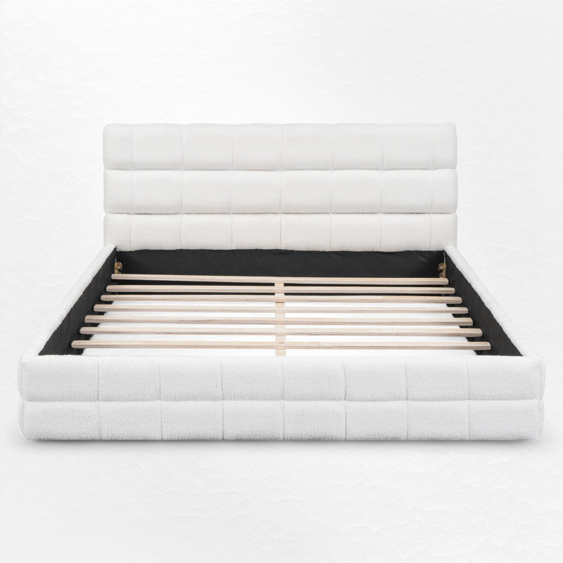 Grand lit plateforme tapissier, Blanc