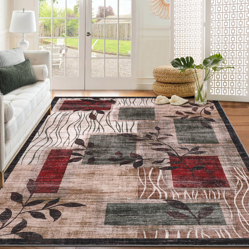 Machine Washable Rug with Rubber Backing for Living Room Modern Non-Slip Dining Room Rug Easy-Cleaning Geometric Floor Carpet for Bedroom Hallway Kitchen Office Playroom