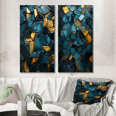 Blue And Gold Marble Elegance I - Abstract Marble Canvas Wall Art Set Of 2