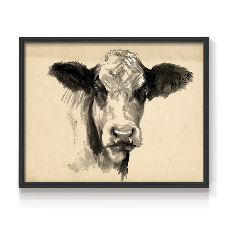 Charcoal Cow II -Framed Print - Restickable, H 22 po x l 28 po, Noir, noir, noir, noir