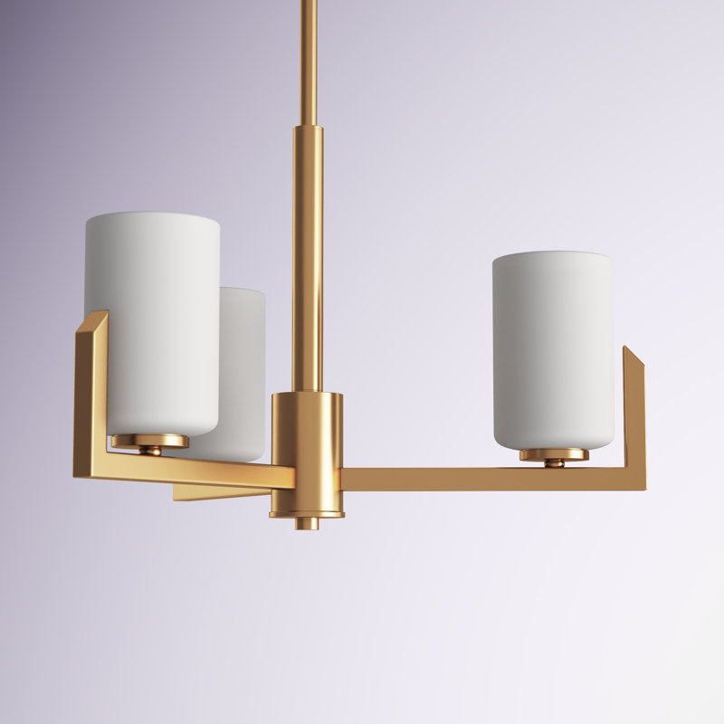 Lustre géométrique à 3 lumières à abat-jour Endsley, Laiton satiné